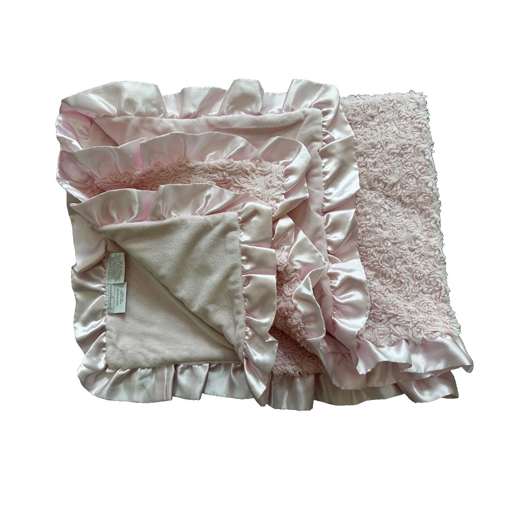 First Impressions Pink Baby Blanket Swirl Pattern Ruffle Edge Trim 30x40